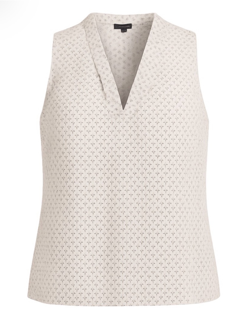 Ann Taylor Factory Cream Sleeveless V-Neck Tunic with Gray Dot Print